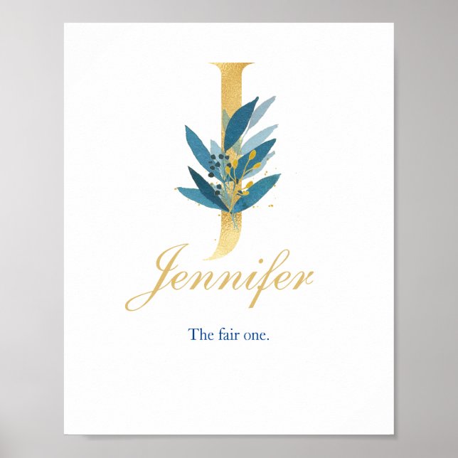 Affiche Nursery Print Name, Letter J, Baby girl wall art (Devant)
