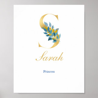 Affiche Nursery Print Name, Letter S, Baby girl wall art