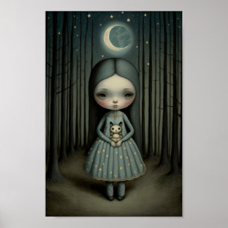 Affiche Nursery Sweet Little Girl and The Moon Art