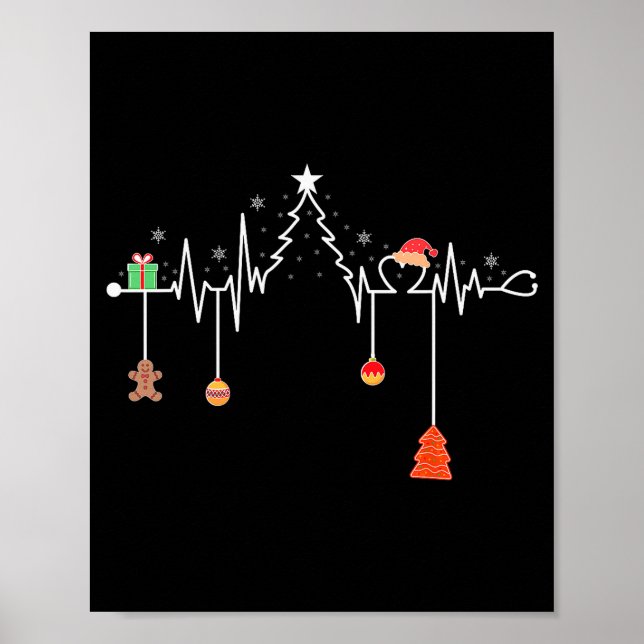 Affiche Nursing Christmas Shirt Christmas Tree Heartbeat F (Devant)