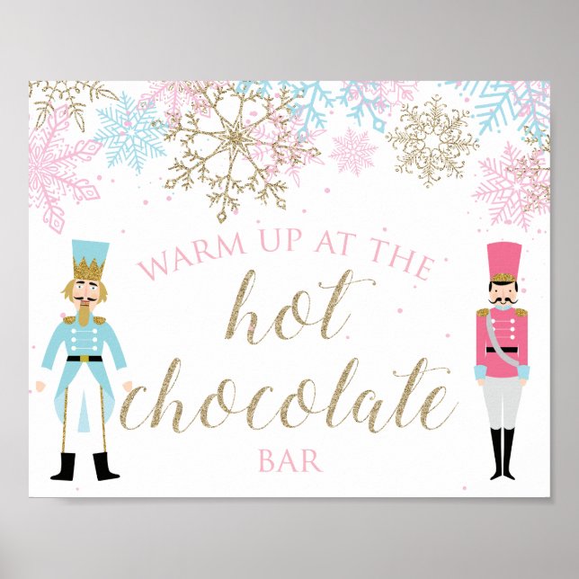 Affiche Nutcracker Hot Chocolat Bar Pink Gold Snowflakes (Devant)