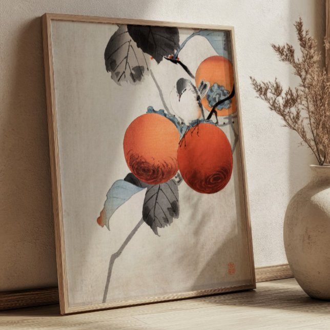 Affiche Nuthatcher atop Persimmons by Ohara Koson Japanese (Créateur téléchargé)
