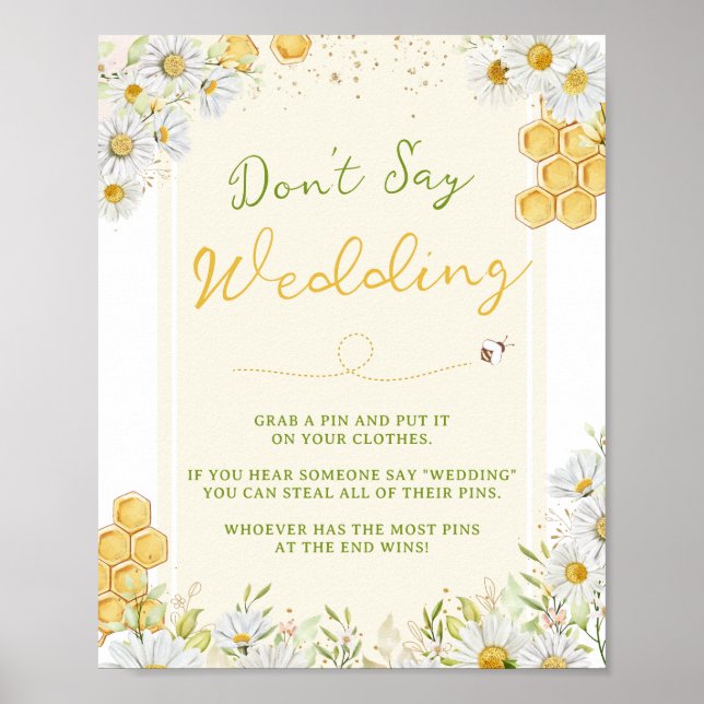 Affiche N'utilisez pas jeu de Baby Shower Abeille Mariée (Devant)