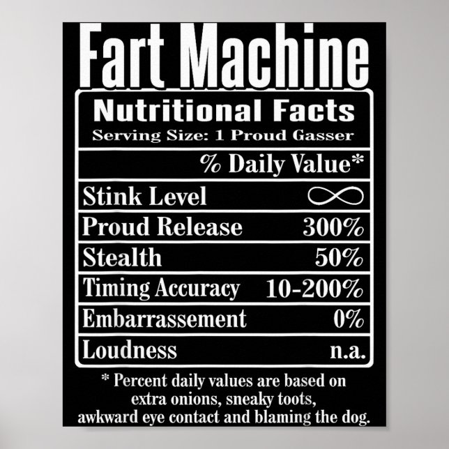 Affiche Nutrion Facts Fart Machine Dad Jokes Funny Farting (Devant)