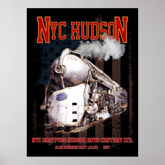Affiche NYC Dreyfuss Hudson Locomotive. American flag (Devant)