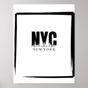Affiche NYC en noir et blanc avec Skyline et bordure