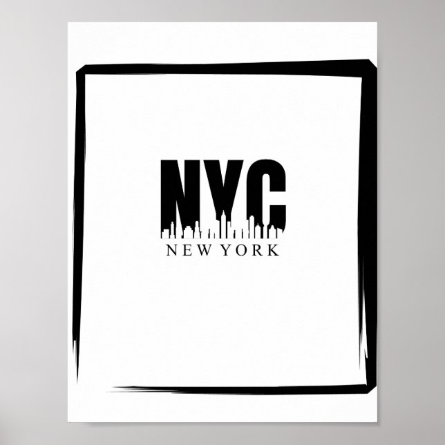 Affiche NYC en noir et blanc avec Skyline et bordure (Devant)