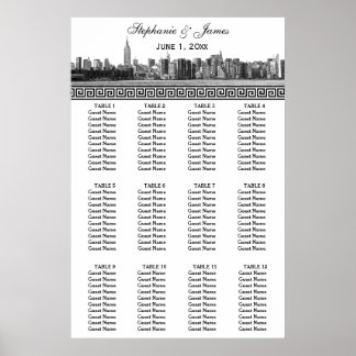 Affiche NYC large Skyline Etted BW Black Greek Key S