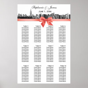 Affiche NYC large Skyline Etted BW Coral Bow
