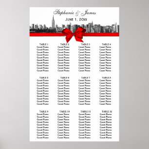 Affiche NYC large Skyline Etted BW Red Bow