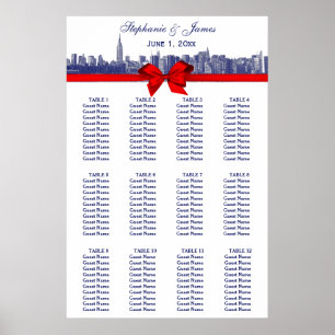 Affiche NYC large Skyline Etted BW rouge Bow bleu