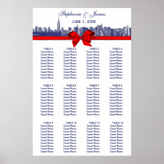 Affiche NYC large Skyline Etted BW rouge Bow bleu