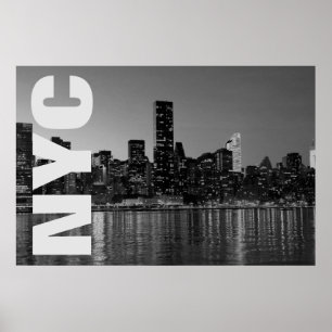 Affiche NYC New York City Manhattan Nuit Noir Blanc