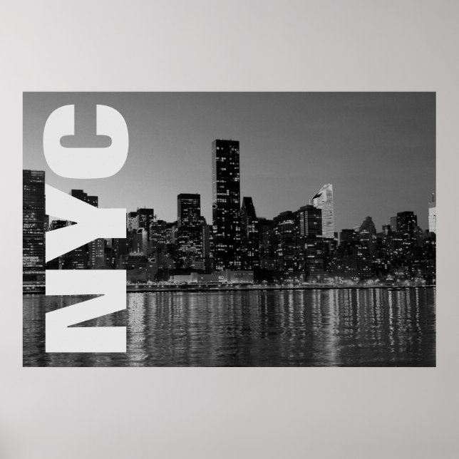 Affiche NYC New York City Manhattan Nuit Noir Blanc (Devant)