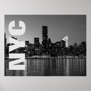 Affiche NYC New York City Manhattan Nuit Noir Blanc