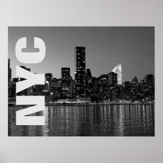 Affiche NYC New York City Manhattan Nuit Noir Blanc