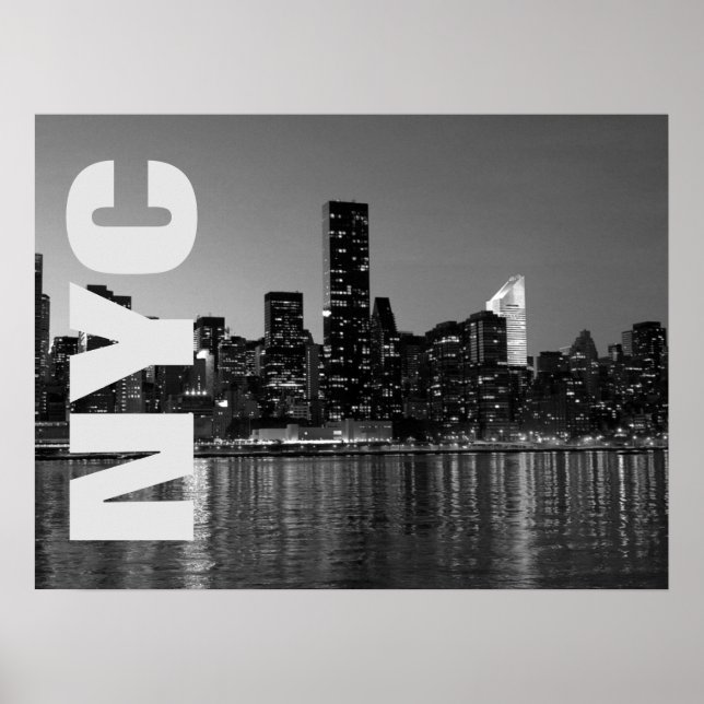 Affiche NYC New York City Manhattan Nuit Noir Blanc (Devant)