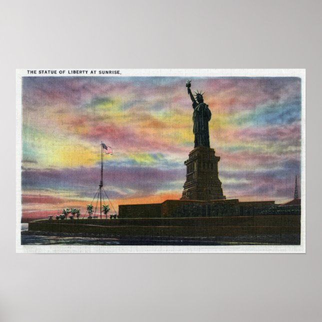 Affiche NYC, New YorkSunrise Vue de la statue de la libert (Devant)