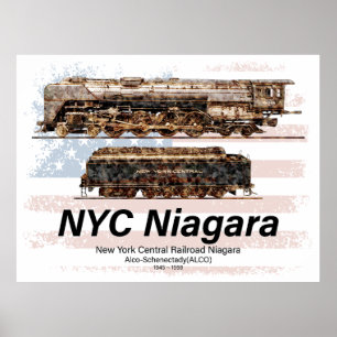 Affiche NYC Niagara Steam Locomotive Profile Drapeau améri