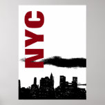 Affiche NYC Noir Blanc Manhattan Silhouette Pop Art<br><div class="desc">Symboles emblématiques américains - Silhouette du district de Manhattan,  New York - Photo Numériquement affiche éditée</div>