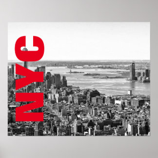 Affiche NYC noir blanc rouge New York City Skyline