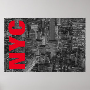 Affiche NYC noir blanc rouge New York City Skyline