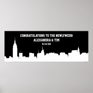 Affiche NYC Skyline Silhouette Wedding Party Banner Wht