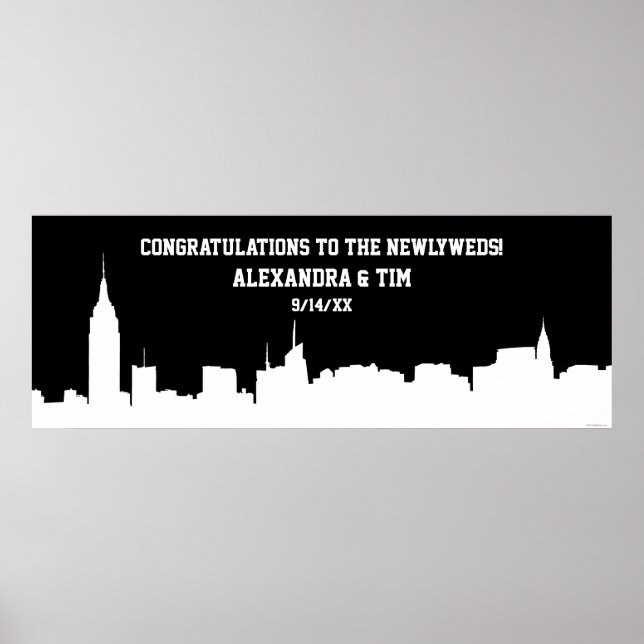 Affiche NYC Skyline Silhouette Wedding Party Banner Wht (Devant)