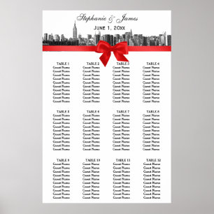 Affiche NYC Wide Skyline Etched BW Red Bow