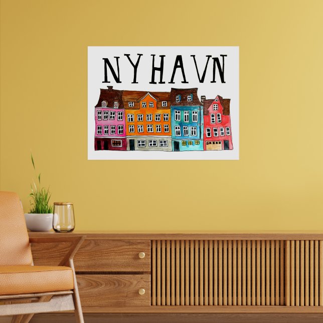 Affiche NYHAVN Copenhagen Watercolor Art Travel (Salon 2)