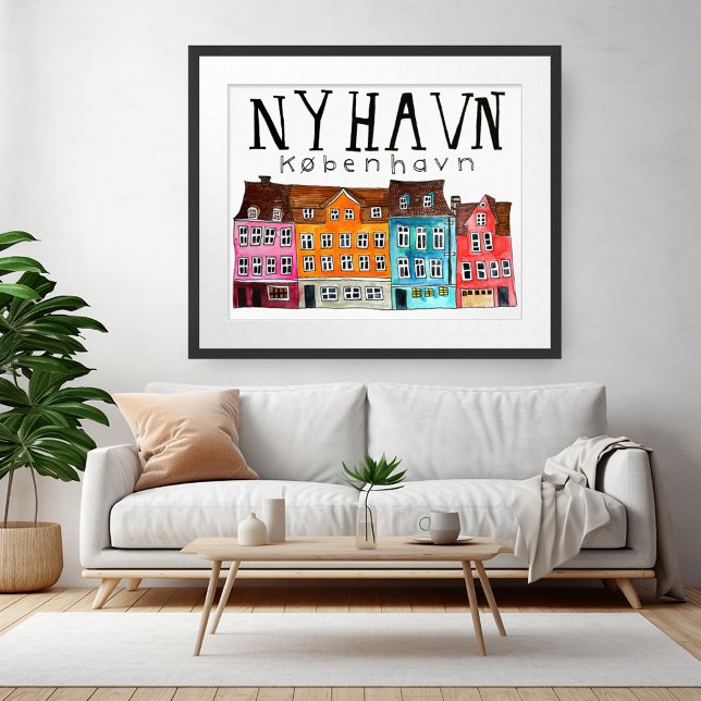 Affiche NYHAVN Kobenhavn Watercolor Art Travel (NYHAVN Kobenhavn Copenhagen Denmark Watercolor Wall Art Travel Poster)