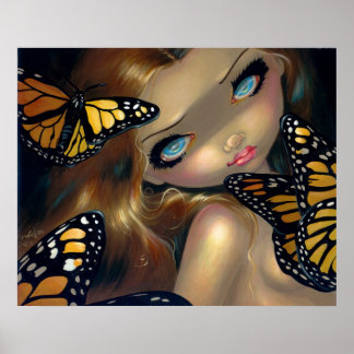 Affiche Nymphe avec Monarques ART IMPRIMER fée papillon