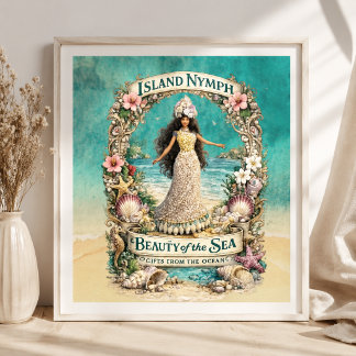 Affiche Nymphe de l'île Art Tropical Spirituel Océan Fanta