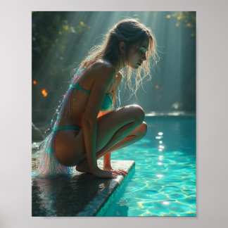 Affiche Nymphe d'eau de Bikini près de la piscine
