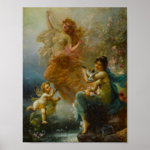 Affiche Nymphes de Woodland par un stream de Hans Zatzka