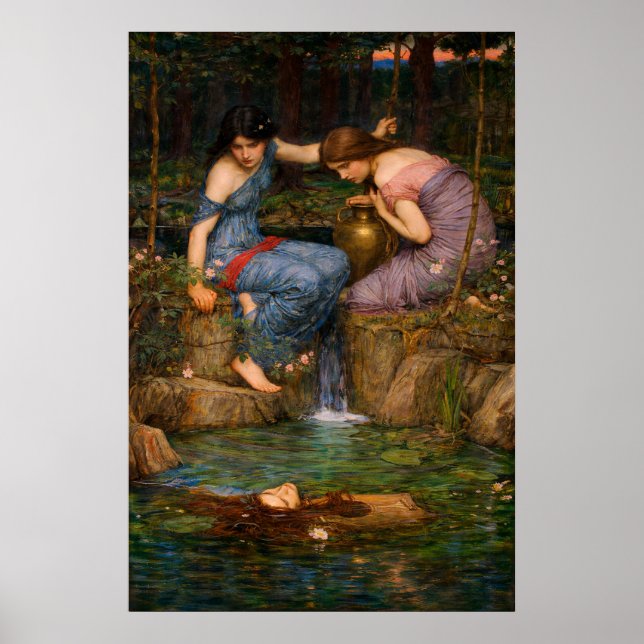 Affiche Nymphes Découvrant la Tête d'Orphée par Waterhouse (Devant)