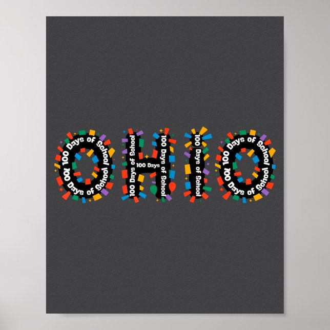 Affiche O-h-i-o Funny 100th Day Of School Ohio Midwestern  (Devant)