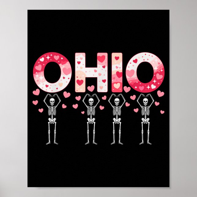 Affiche O-h-i-o Funny Skeletons Ohio In Midwestern Valenti (Devant)