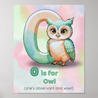 Affiche O is for Owl – Nursery Alphabet Art Print