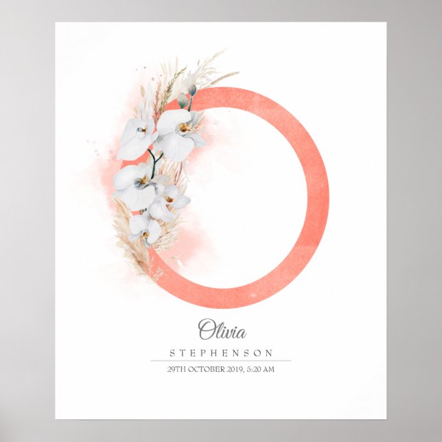 Affiche O Lettre Monogramme Orchidées Blanches et Herbe de (Devant)