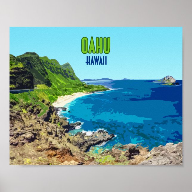 Affiche Oahu Hawaii Beach Vintage (Devant)