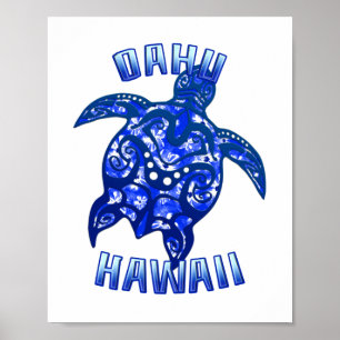 Affiche Oahu Hawaii Vacances Tortue Tribale