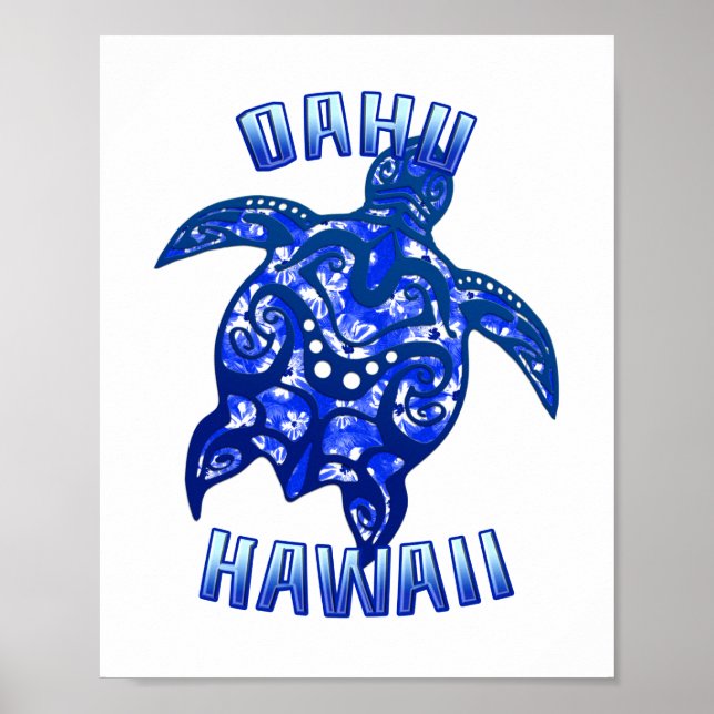 Affiche Oahu Hawaii Vacances Tortue Tribale (Devant)