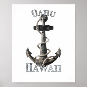 Affiche Oahu Hawaii Vacation Ancre nautique voile