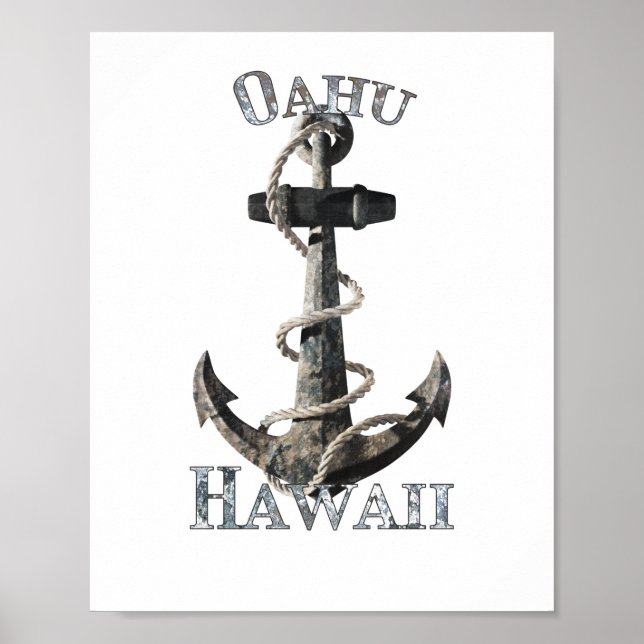 Affiche Oahu Hawaii Vacation Ancre nautique voile (Devant)