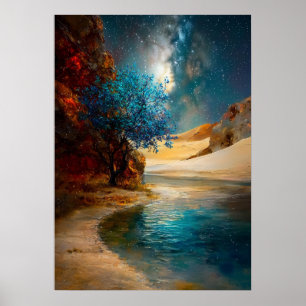 Affiche Oasis sous les étoiles - Paysage désertique célest