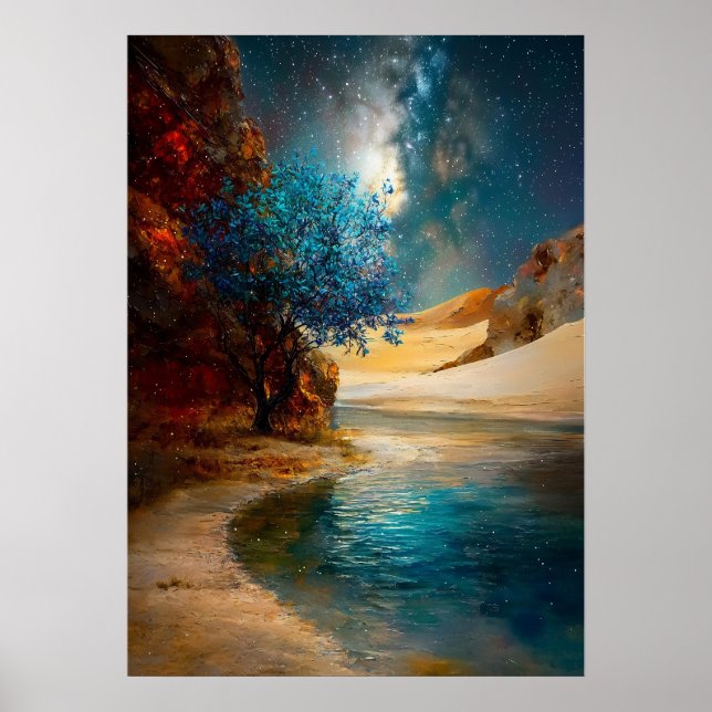 Affiche Oasis sous les étoiles - Paysage désertique célest (Devant)