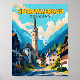 Affiche Oberammergau Allemagne illustration de voyage vint
