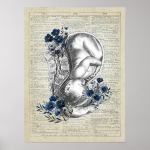 Affiche OBGYN Anatomie cadeau de bébé en utérus avec Flora