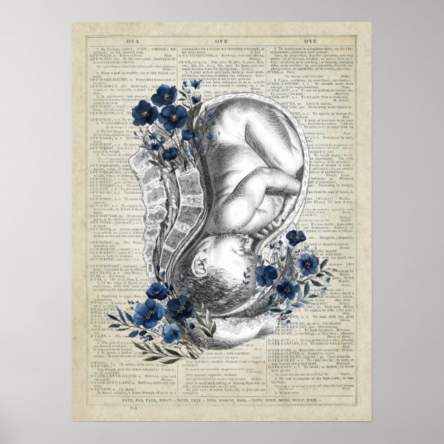 Affiche OBGYN Anatomie cadeau de bébé en utérus avec Flora (Devant)